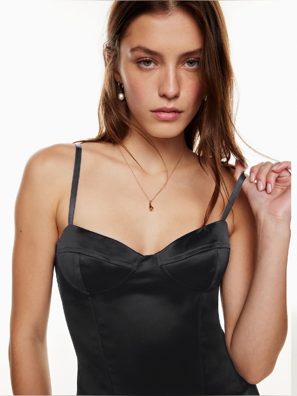 Aritzia Wilfred Oklahoma Satin Bustier Sweetheart Neck Cami Top in Light Birch